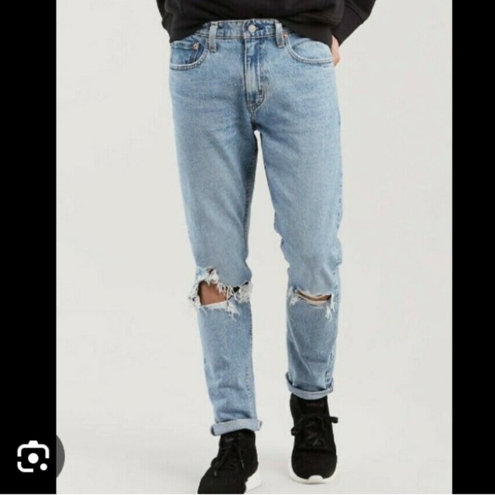 LEVI’S Mens 512 Slim Ripped Distressed Stretch Blue Jeans | 30/32